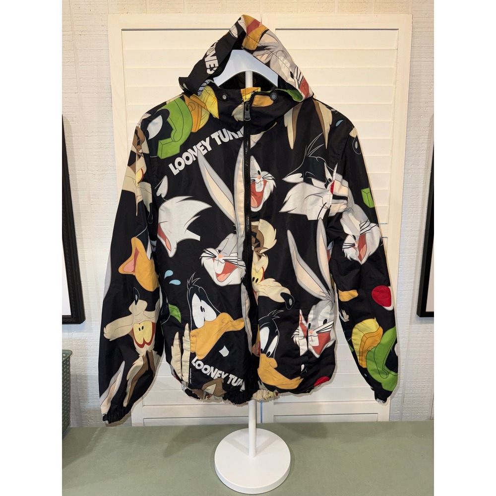 Members Only Looney Tunes Windbreaker Womens Black Character Print Jacket M